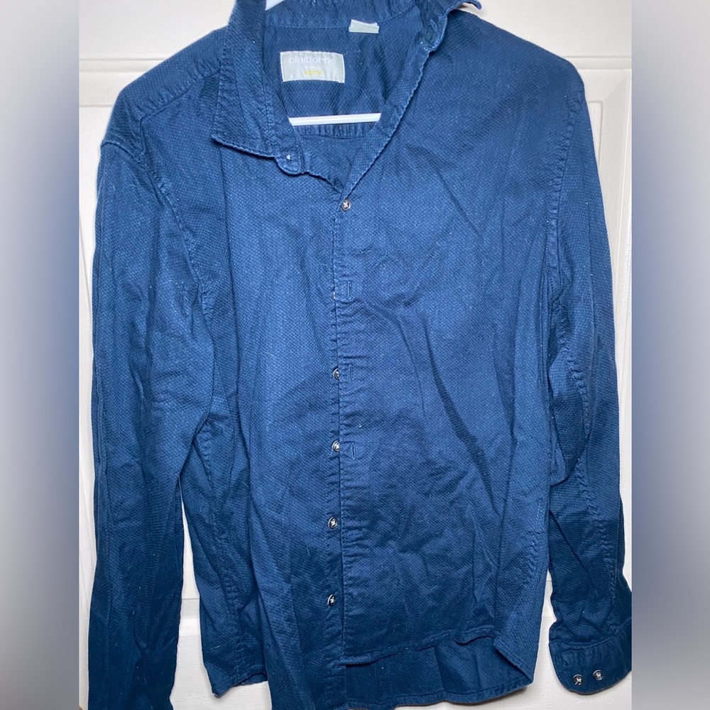 Liz Claiborne Unisex Medium Slim Fit Stretch Textured Navy Blue